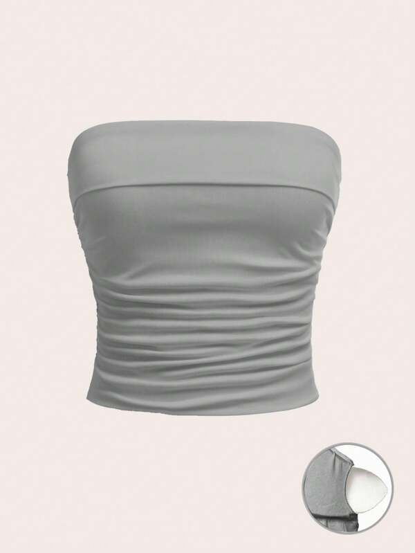 SHEIN Teens Mädchen Einfache & Bequeme geraffte Saum Bandeau BH