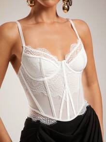Silquee 女士优雅白色吊带蕾丝文胸上衣，夏季时尚，适合办公室穿着和日常穿着 - 白色 - 查看 7