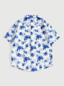 ROMWE MEN Men's Vacation Short Sleeve Casual Shirt, Suitable For Summer - Baby Blue - View 2