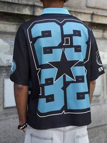 Aesthetic Post 男士字母与花卉印花拼布领时尚 Polo 衫，夏季上衣短款短款上衣男士图案短款 - 彩色 - 查看 2