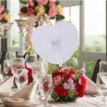 SHEIN 1/6/12/24 Pcs White Shaped Blank Paper Fans For European-Style Weddings, Diy Party Supplies, Advertising, Gifts Birthday Graduation(Heart/Round Random Style)
