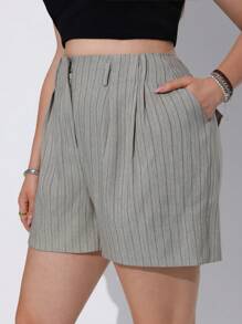 SHEIN EZwear Plus Size Summer Casual Striped Suit Shorts - Apricot - View 3