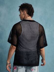 ROMWE MEN Casual Jersey cuello redondo retro para hombre con patchwork y tartán abuela, moda