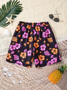 Pantalones cortos de playa de tela tejida con estampado retro de hibisco para hombre, para combinar en familia con mamá y yo (se venden 4 piezas por separado), estilo hawaiano - Multicolor - Ver 2