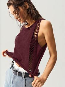 Bohemela Plain Knit Cropped Women Camisole - Red - View 3
