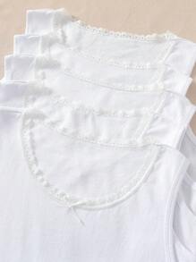 5 件套纯色少女白色蕾丝边无袖舒适休闲吊带背心内衣套装，夏季 - 白色 - 查看 7