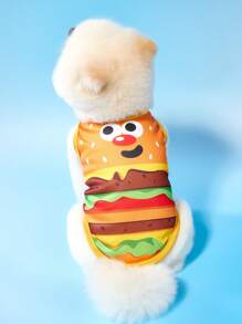 PETSIN Pet Puppy/Kitten Cartoon Burger Print Striped Suspender Pants + Breathable Cooling Vest 2pcs Set, Suitable For Cats And Dogs - Multicolor - View 2