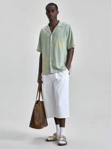 Ontre Ropa de hombre nueva para el verano 2025, adecuada para vacaciones en la playa, ropa de club, atuendo de maestro, festival de música country, ropa de calle, estilo de Estocolmo, Día de la Independencia, camisa casual de manga corta con bordado floral y un solo bolsillo