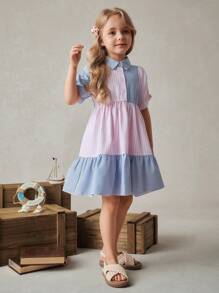 PrepCrw Girls Colorful Striped A-Line Dress Blush Pink,Summer,Matching,Princess,7th Birthday,Family Vacation,Formal,Holiday School Uniform Outfits - Multicolor - View 3