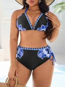 Swim Vcay Plus Size Women 2pcs Spaghetti Strap Floral Print Bikini Set, Customized Casual Sexy Swimsuit