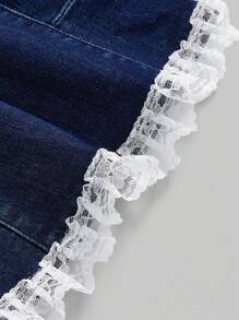 ROMWE Kawaii Y2K 风格可爱蕾丝拼接蝴蝶结装饰短款牛仔女式背心