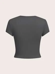 SHEIN Tall CURVE Bộ 4 món áo thun trơn cổ tròn tay ngắn màu trơn cỡ lớn dành cho nữ, phù hợp cho mùa hè - Nhiều màu - Xem 7