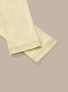 SHEIN BASICS Women Casual Solid Color Off Shoulder Long Sleeve Fitted Regular Top - Yellow - View 3