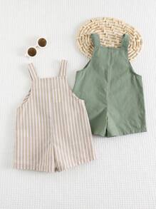 Cozy Pixies 2 Pieces Baby Boy Set: Striped & Solid Color Bib Overall Shortalls Baby Boy Overall Set Baby Boy Summer Outfit Summer Baby Outfits Newborn Summer Outfit Baby Boy Clothes Summer