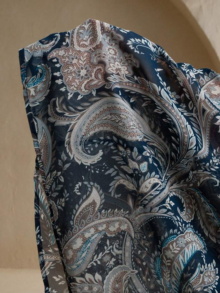 Anewsta Essential Paisley Print Long Sleeve Stand Collar Flowy Blouse, Ibiza Fits, Spring, Beach