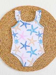 Baby Girls Beachwear 1-Piece Swimsuit, Cute Starfish Print Easy To Wear Baby Girl Onepiece Swimwear, Fashionable Elegant Leisure Swimsuit Suitable For Swimming, Vacation, Summer (Print Randomly) Baby Beach Clothes Beach Baby Clothes Baby Girl Clothes Beach Swimsuit For Baby Swimming Suits For Baby - Multicolor - View 6