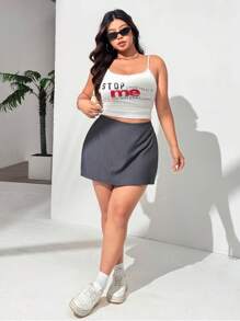 SHEIN EZwear Plus Size Dark Grey Woven Mini Skirt: Casual Zippered Style For Everyday Comfort - Dark Grey - View 6