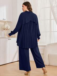 Graceveil Set de 2 piezas de talla grande de chaqueta y pantalones de unicolor de verano, de moda - Azul Marino - Ver 2
