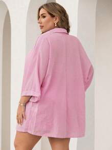 Swim Vcay 女式蓝白条纹七分袖衬衫和短裤两件套，加大码夏季沙滩装休闲罩衫 - 彩色 - 查看 2