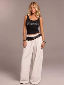 SHEIN Forever 21 Summer Women Prom/Formal/Beach/Vacation/Cute/Western Wear/Business Casual/Elegant/Birthday/Going Out/Club/Office/Festival/Rave/Work/Classy/Country Concert/Brunch/Cruise/Old Money/Airport/Modest/Church/Fairycore/Tea Party/Y2k/Streetwear/2000s/Disco/Spring Break/Graduation/Wedding Guest/Cocktail/Vintage/Bodycon/Resort/Fitted/Tank Top - Black - View 1