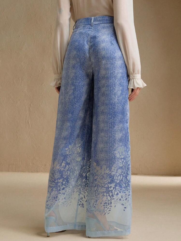 Women's High Waist Casual Flowy Hem Printed Design Pants, Suitable For Beach Vacation