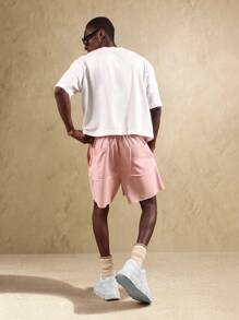 SUMWON Pantaloni scurți sport de înaltă performanță cu margini brute, cu cordon în talie, pentru antrenament, alergare, antrenament, sală de sport, vară, streetwear, sport, esențiali - Roz - Vizualizare 5