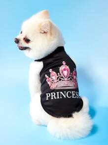 PETSIN 2pcs Princess Style Diamond Crown & English Text Print Breathable Cool Dog/Cat Vest/Top, Suitable For Pets