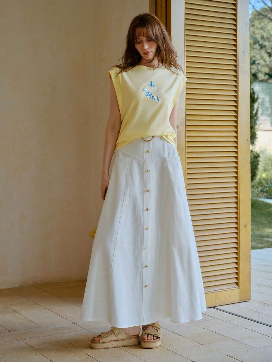 MOTF STUDIO 刺绣仿珍珠细节T恤 - 黃色 - 查看 1