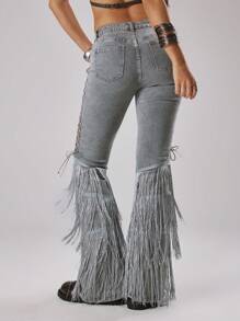 MUSERA Jeans con flecos, cordones y vuelo para primavera, verano, vacaciones, Ibiza, festivales, chica cool, náufrago