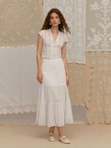 SHEIN MOD Elegantes Blümchen-Muster Kurzarm V-Ausschnitt Hemd, Sommer