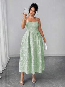 Elenzga 加大码女式 U 领纯蓝色提花面料晚礼服，修身喇叭形廓形，欧美高端细肩带派对礼服，喇叭形优雅