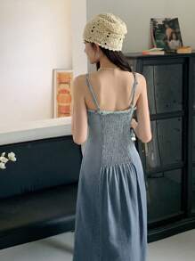 DAZY Women's Casual Fringe Strap Denim Overall Dress, Spring/Summer