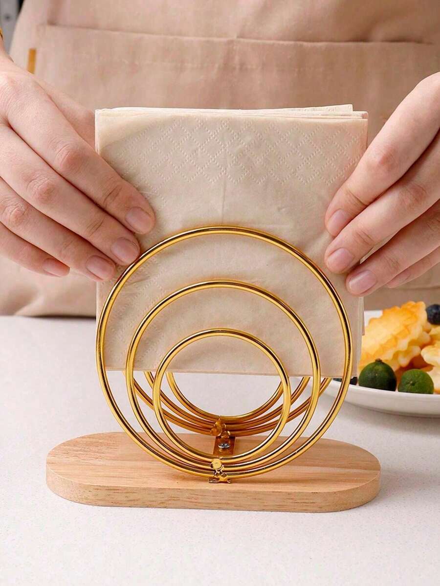 1pc Wooden Base Iron Art Napkin Holder, Vertical Metal Tissue Dispenser, Tabletop Decoration Accessory, For Home, Restaurant, Hotel And Cafehome Decor,School Supplies - Multicolor - View 1