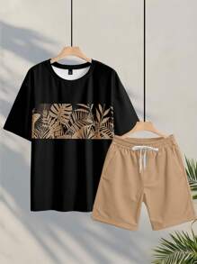 Manfinity RSRT Completo da uomo taglia comoda, composto da Maglietta a maniche corte con stampa floreale e pantaloncini con tasche