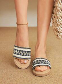 Styleloop Women's Casual Embroidered Flat Sandals, Summer - Navy Blue - View 5