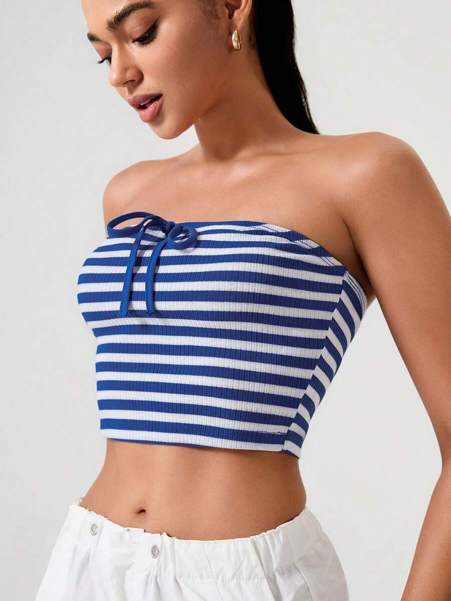 Hanevo Top tubo de mujer con estampado de rayas