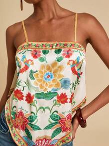 Travachic Camiseta asimétrica con estampado floral y de loro para mujer, ideal para verano, vacaciones, playa, primavera y verano, Pascua, vacaciones, playa para mujer, vacaciones de primavera, vacaciones de mujer, conciertos de mujer, BOHO, bohemia, festivales de música, ropa de mujer para vacaciones tropicales
