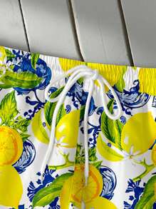Manfinity RSRT Men's Lemon Fruit Pattern Beach Shorts, Made Of Mesh Fabric And Suitable For Swimming, Vacation, Workout, Gift, Hawaiian - Yellow - View 6