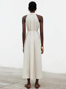 Aveloria Modichic Nuevo vestido sin mangas de lino con bordado de árbol de coco, cinturón de cintura con borlas estilo vintage, estilo de vacaciones francés