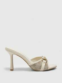 CUCCOO BIZCHIC Dames beige PU gemengd met gouden gesp decor retro mode 8.8CM hoge hak puntige neus muil hoge hak sandalen