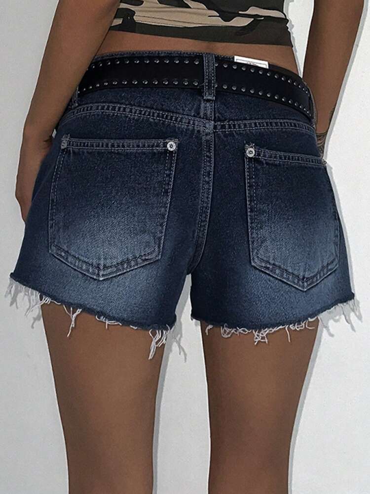 Women's Frayed Hem Short Denim Jeans, Street Style, Spring/Summer Denim Shorts Low Rise Jeans Jorts