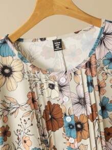 Lacomfia Plus Size Floral Print Arabic Style Short Sleeve Shirt - Multicolor - View 5