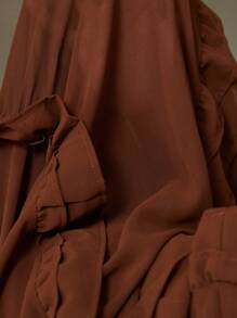 Aveloria Rosie 春夏优雅荷叶边饰领长裙女士束腰拼接长袖连衣裙 - 棕色 - 查看 6