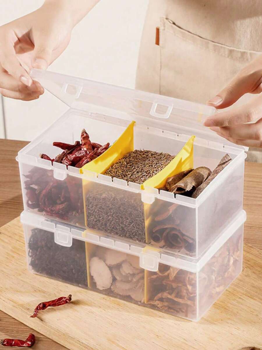 Kotak Penyimpanan Makanan, Kotak Penyimpanan Bumbu Anti Lembap Multi-Kisi Putih Transparan untuk Dapur, Kotak Penyimpanan Bumbu, Bintang Anis, Lada dengan Tutup dan Gesper Jepit, Kotak Penyimpanan Kompartemen Anti Debu dan Anti Lembap, Kotak Penyimpanan Lauk Pendamping - Putih - View 1