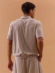 Musero Camisa polo con media abertura, cuello caído y hombros caídos, de toalla para hombres, para primavera, verano y vacaciones
