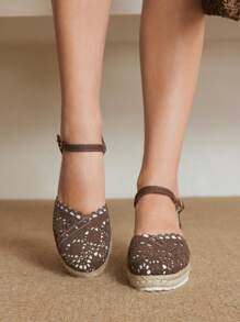 Styleloop Women's Solid Color Hollow Out Platform Sandals With Ankle Strap, Comfortable Casual Sole Wedges