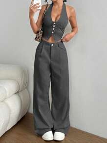 SHEIN PETITE Women Two Pieces Outfits For Daily Wear - Dark Grey - View 6