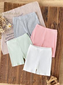 4 Pairs/Set Young Girl' Casual Rib Knit Basic Short Leggings - Multicolor - View 6