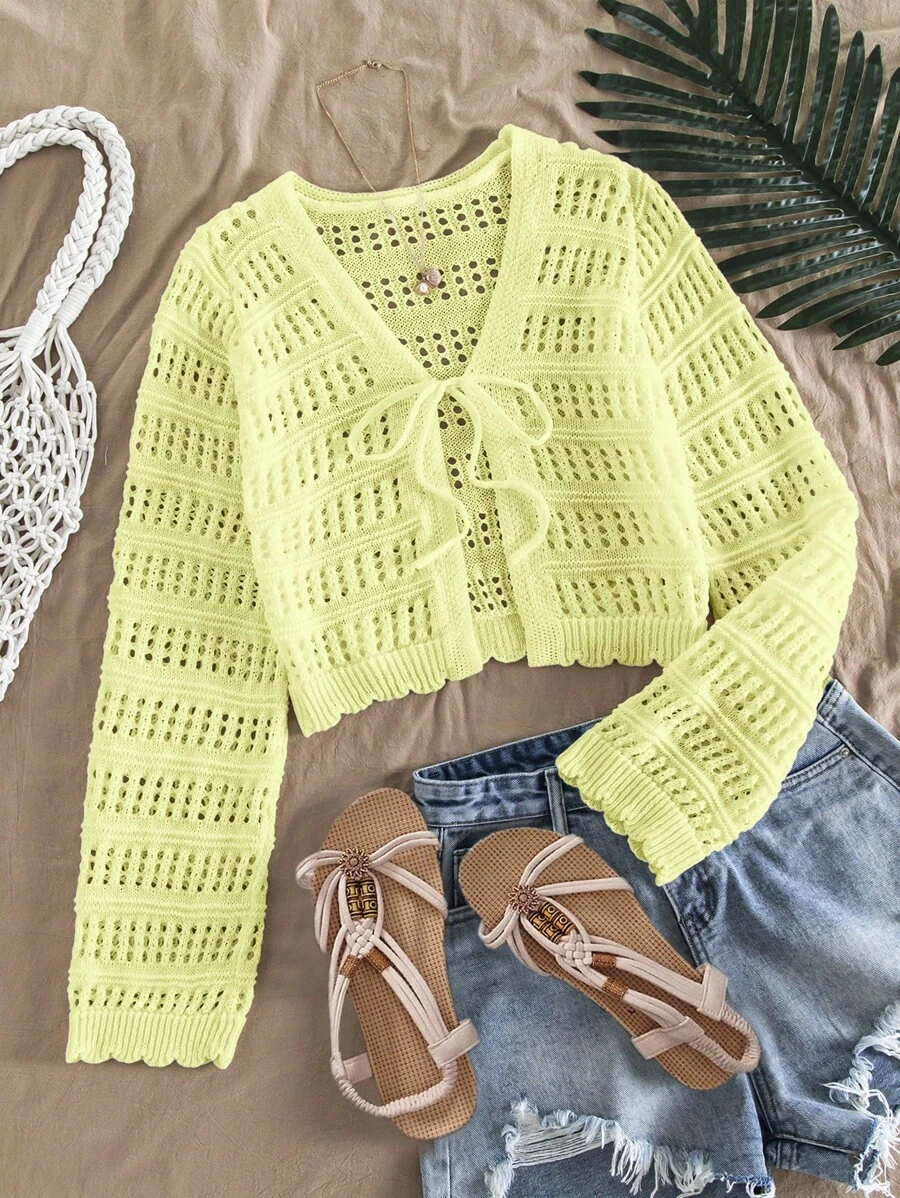 Travachic Women's Vacation Stylish Yellow Cardigans, Suitable For Summer - Mint Green - View 1