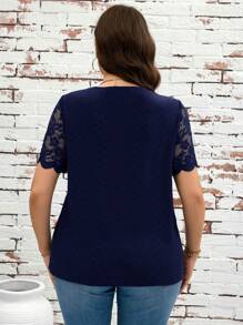 SHEIN Clasi Plus Size Solid Color Camisole And Tank Top, Fashionable For Summer Lace - Navy Blue - View 2